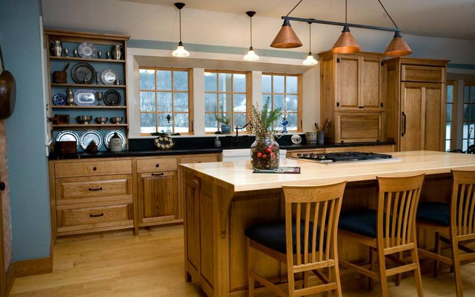 All of the butternut in this raised panel kitchen came from two trees, both of which were found lying dead on the forest floor by a local logger.